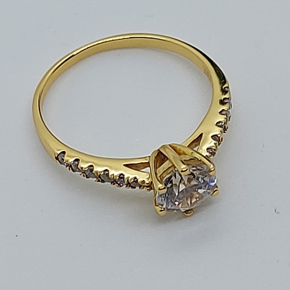 18k Gold Plated Silver Ring Decorated with CZ Simulated Diamonds, - Picture 4 of 7
